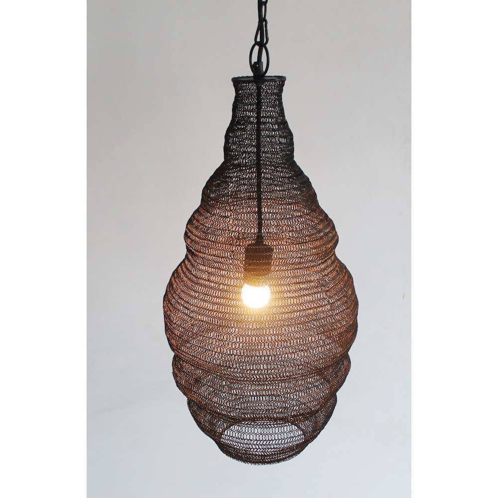1-Light Satin Black Pendant With A Chain Basket Shade. Picture 3