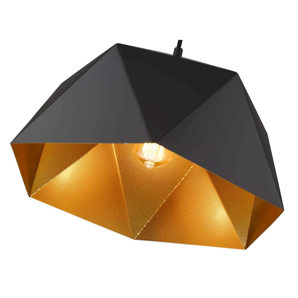 1-Light Black Metal Shade Pendant With A Gold Interior. Picture 3