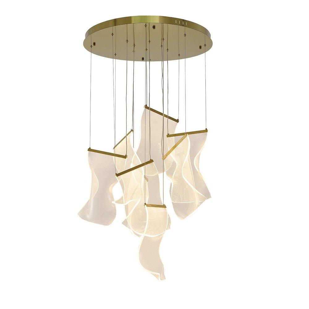 7-Light Brass Chandelier With Acrylic Crumbled Sheet Pendants. Picture 5