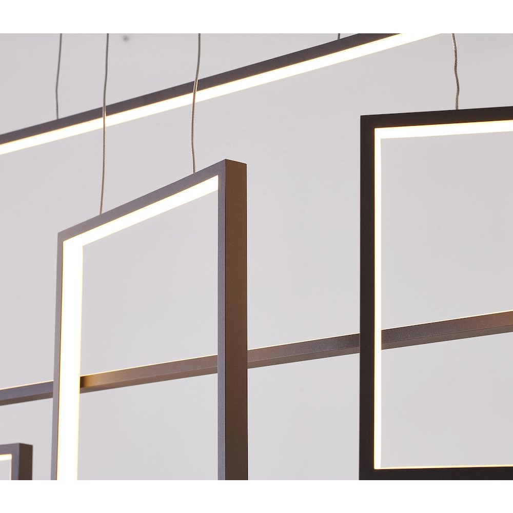 4-Light Dimmable Coffee Brown LED Chandelier With Hanging Box Pendants. Picture 3