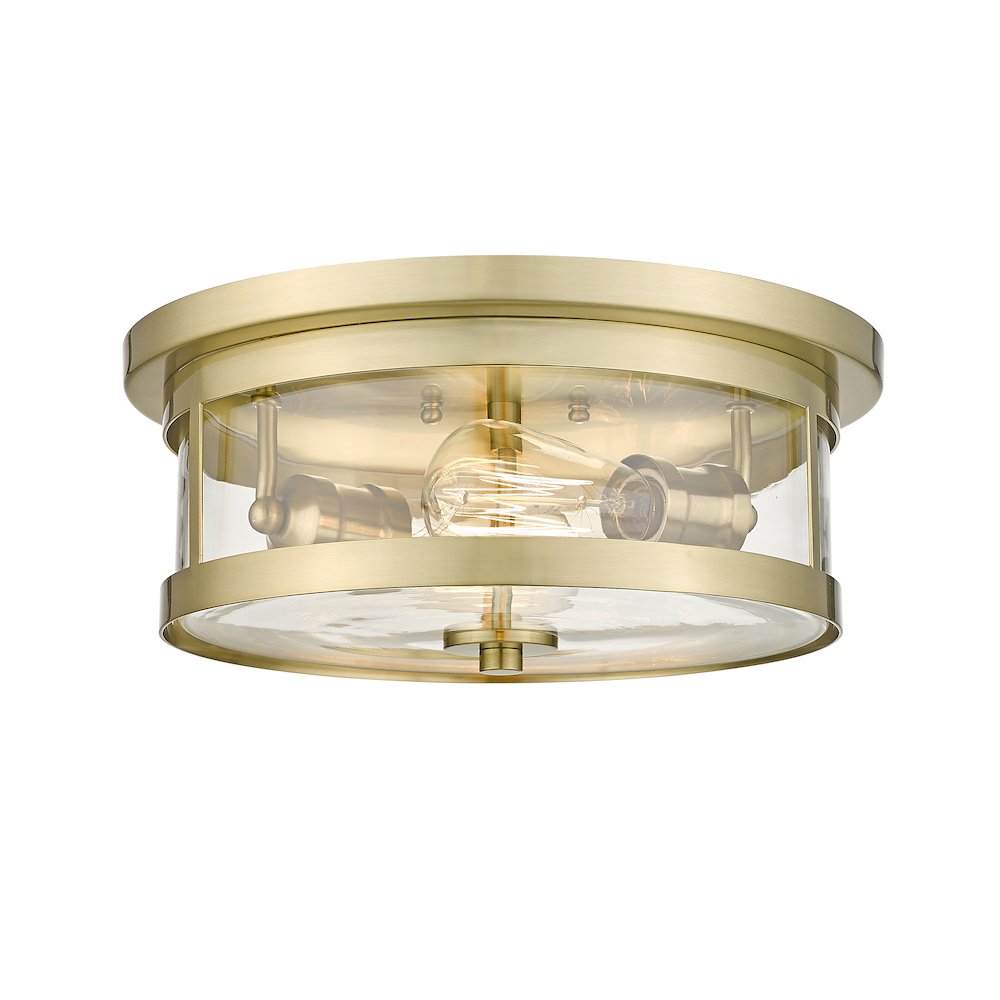 2-Light Gold Flush Mount With A Clear Glass Shade. Picture 1