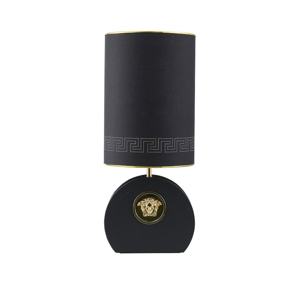 1-Light Black Iron Table Lamp With Leather Cover On Base And A Fabric Shade. Picture 2