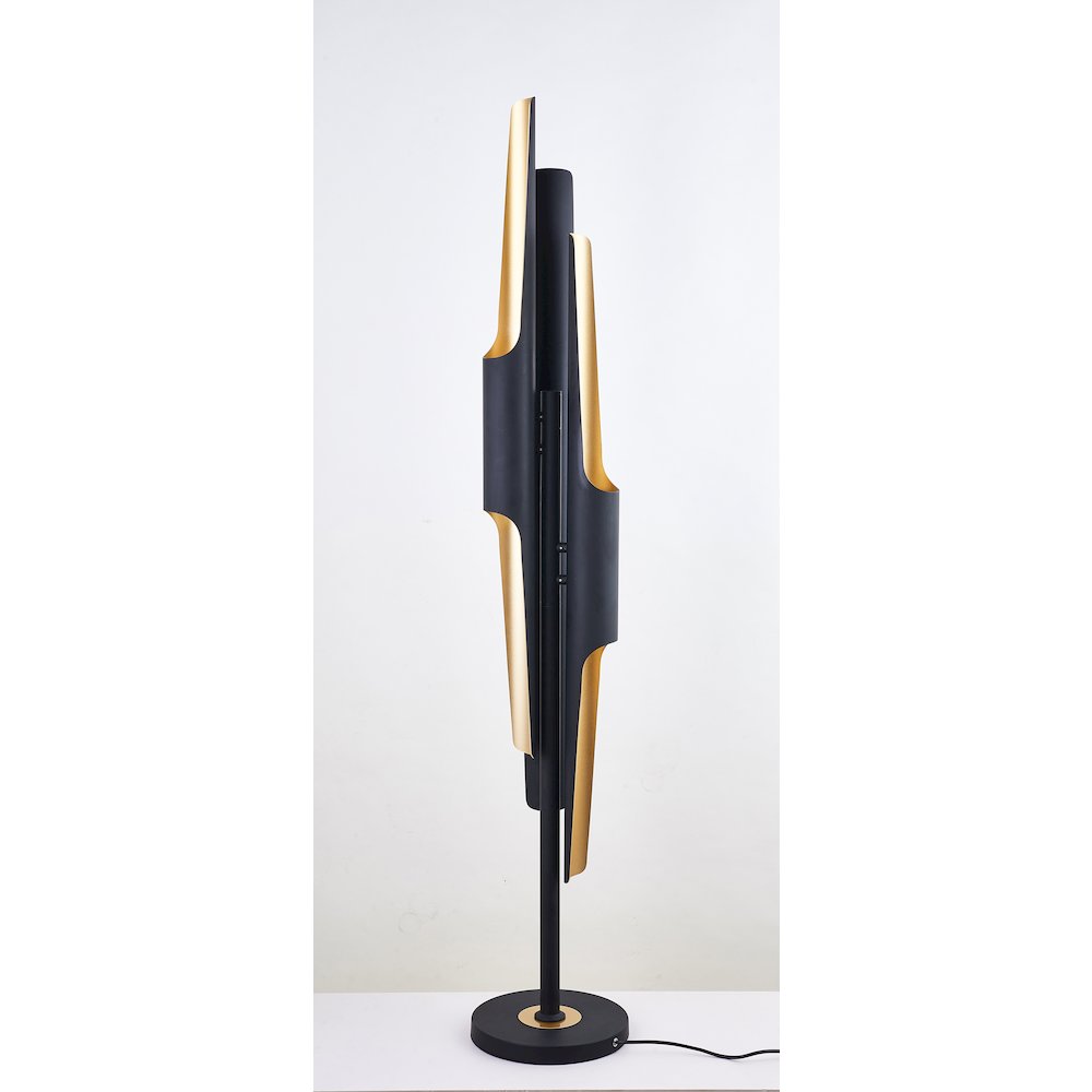6-Light Matte Black Floor Lamp With Gold Interior. Picture 5