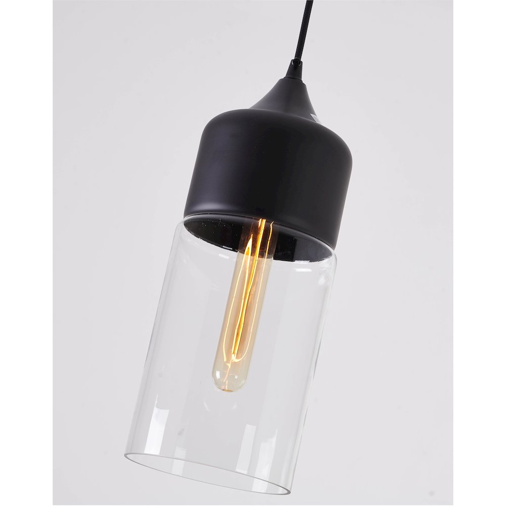 1-Light Matte Black Single Pendant With A Clear Glass Shade. Picture 2