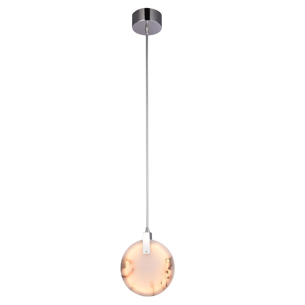 1-Light Chrome Stainless Steel LED Pendant With A Round Spanish Alabaster. Picture 1