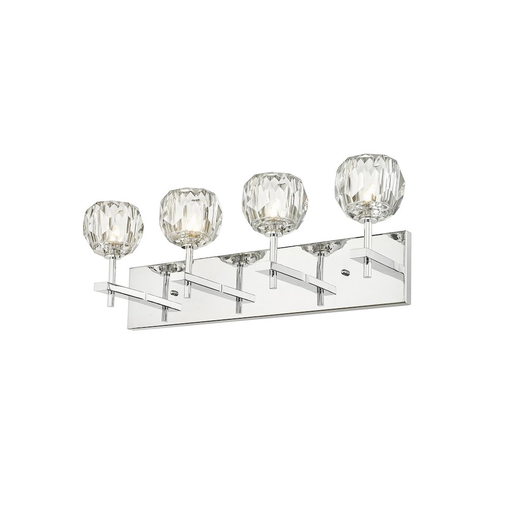 4-Light Chrome Wall Sconce With Clear Crystal Shades. Picture 1