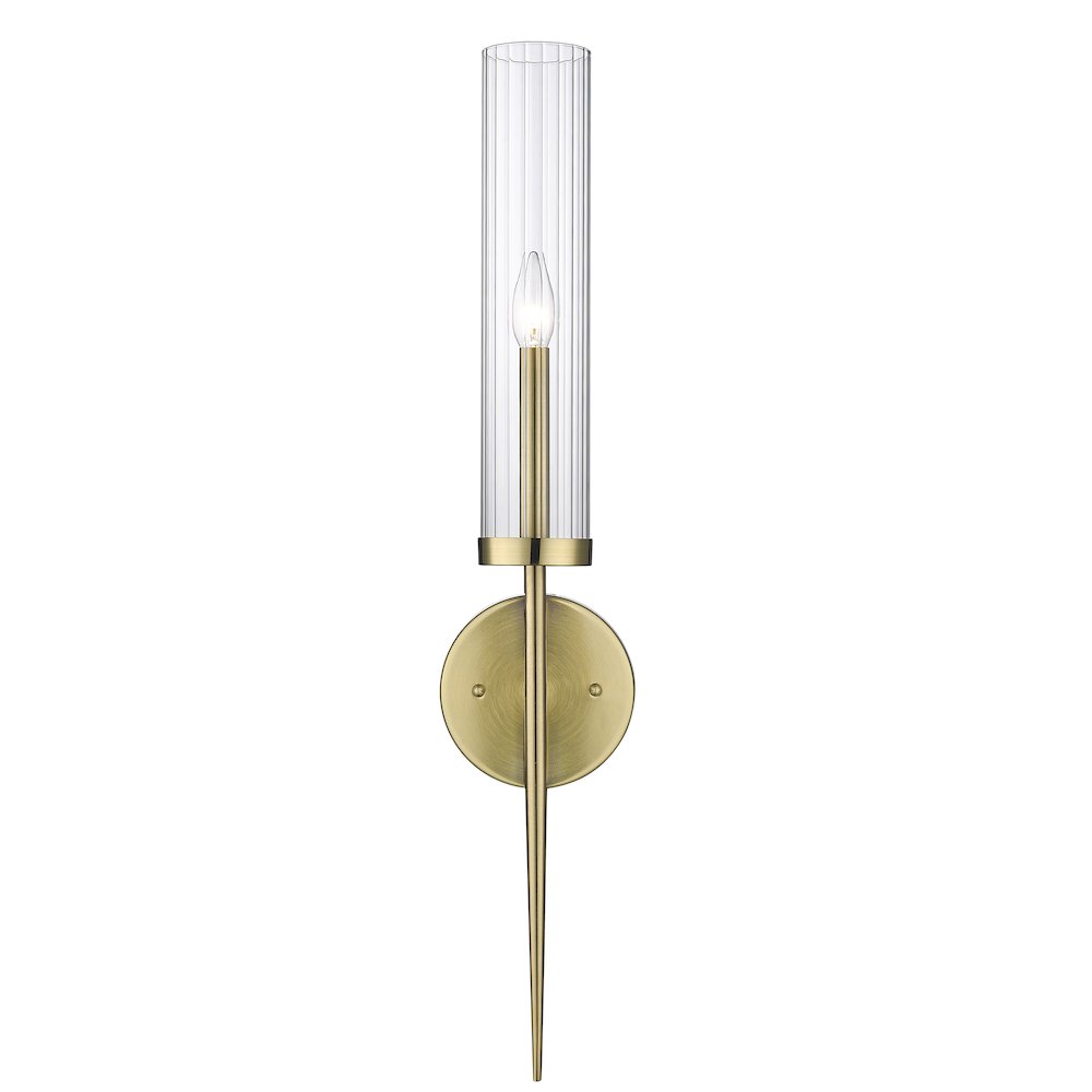 1-Light Gold Iron Wall Sconce With A Clear Glass Shade. Picture 3