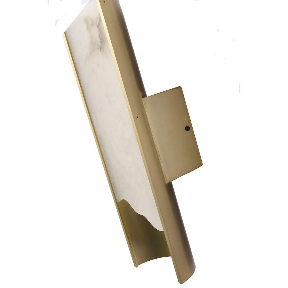 1-Light Stain Brass Aluminum LED Wall Sconce With White Alabaster Accents. Picture 4