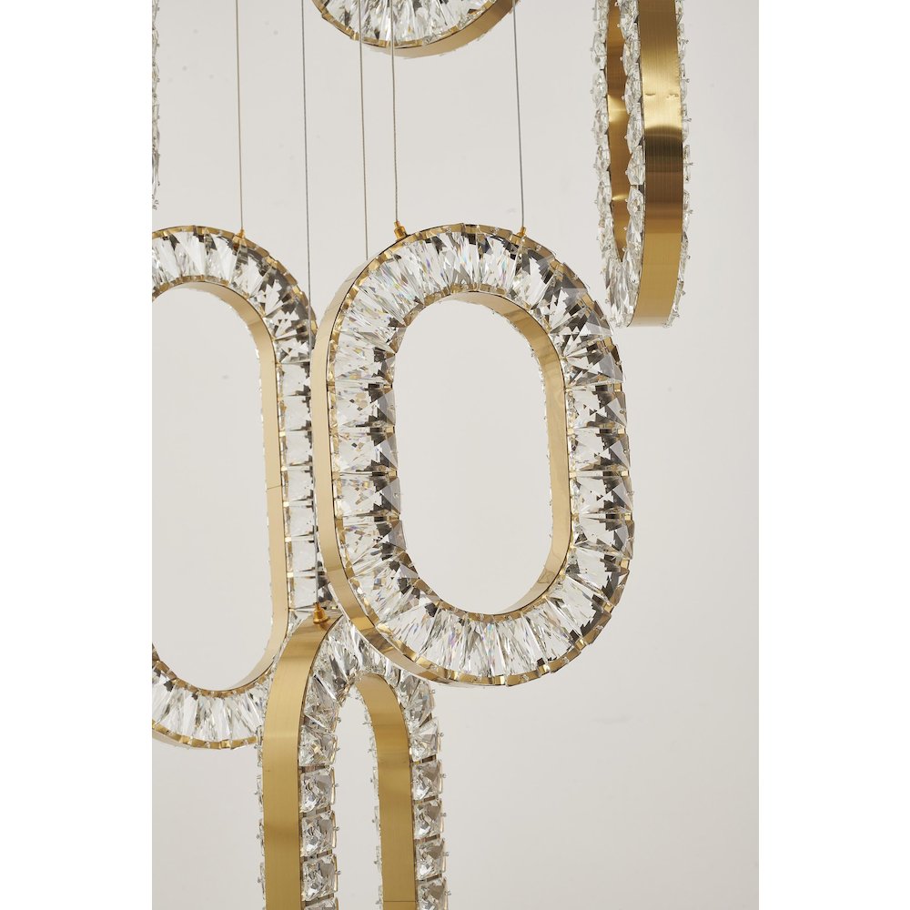 13-Light Gold LED Chandelier With Clear Crystal Pendants. Picture 4