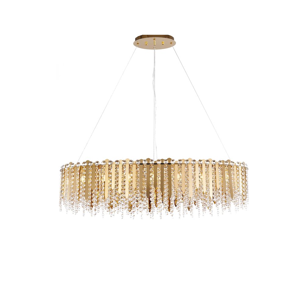 16-Light Gold Stainless Steel Chandelier With Clear Crystal Beads. Picture 1