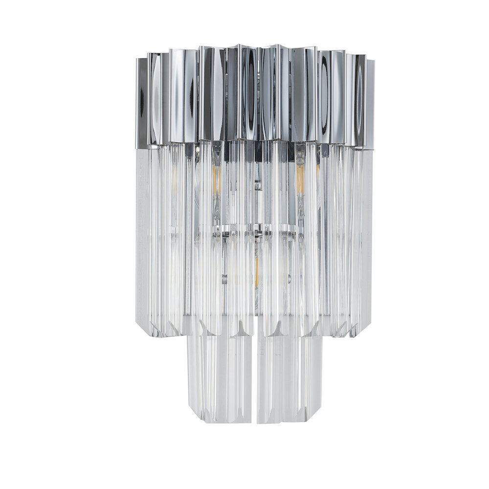 3-Light Chrome Wall Sconce With Clear Hanging Crystals. Picture 2
