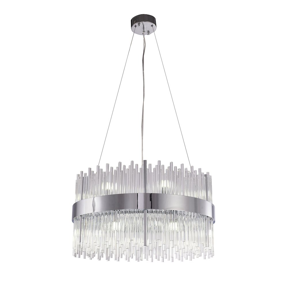 14-Light Chrome Chandelier With Clear Glass Rods. Picture 1