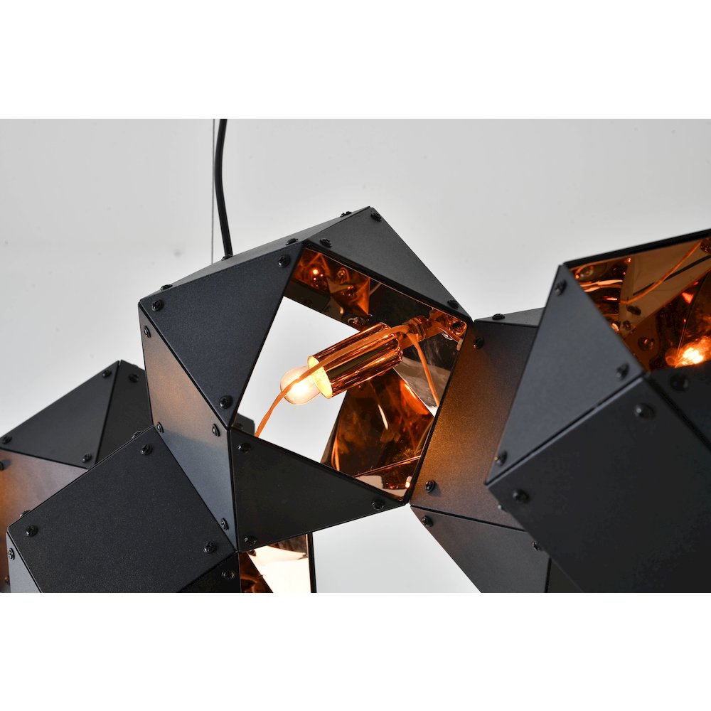 8-Light Black Block Chandelier With A Copper Interior. Picture 2