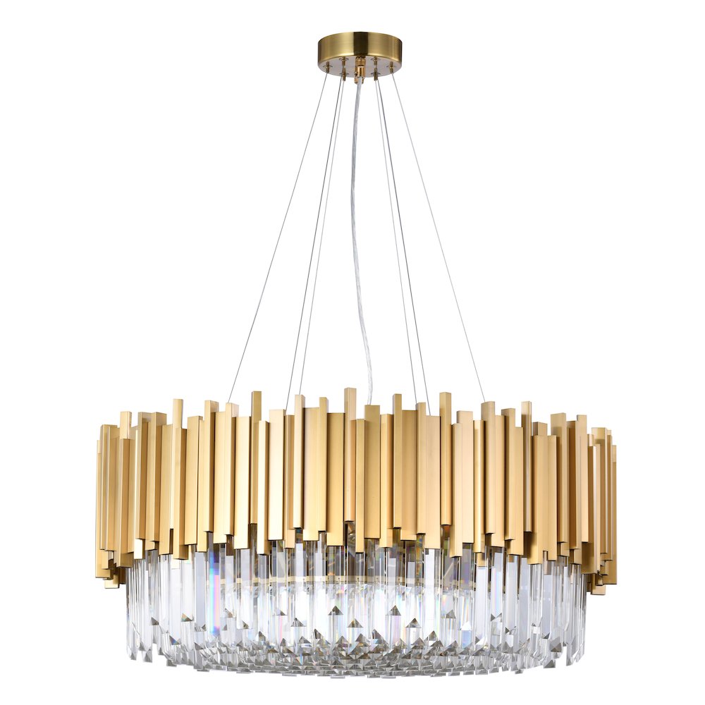 12-Light Gold Stainless Steel Chandelier With Clear Crystals. Picture 2