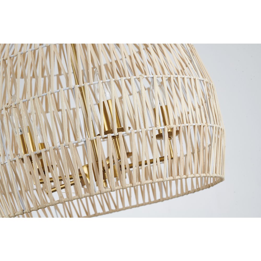5-Light Brass Chandelier With A Natural White Wood Vine Basket Shade. Picture 4