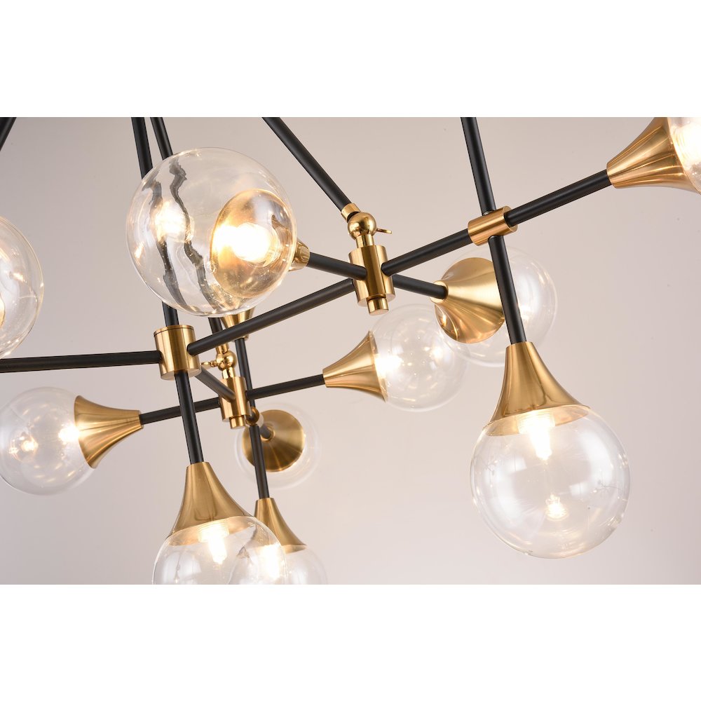 16-Light Black And Gold Chandelier With Clear Glass shades. Picture 3