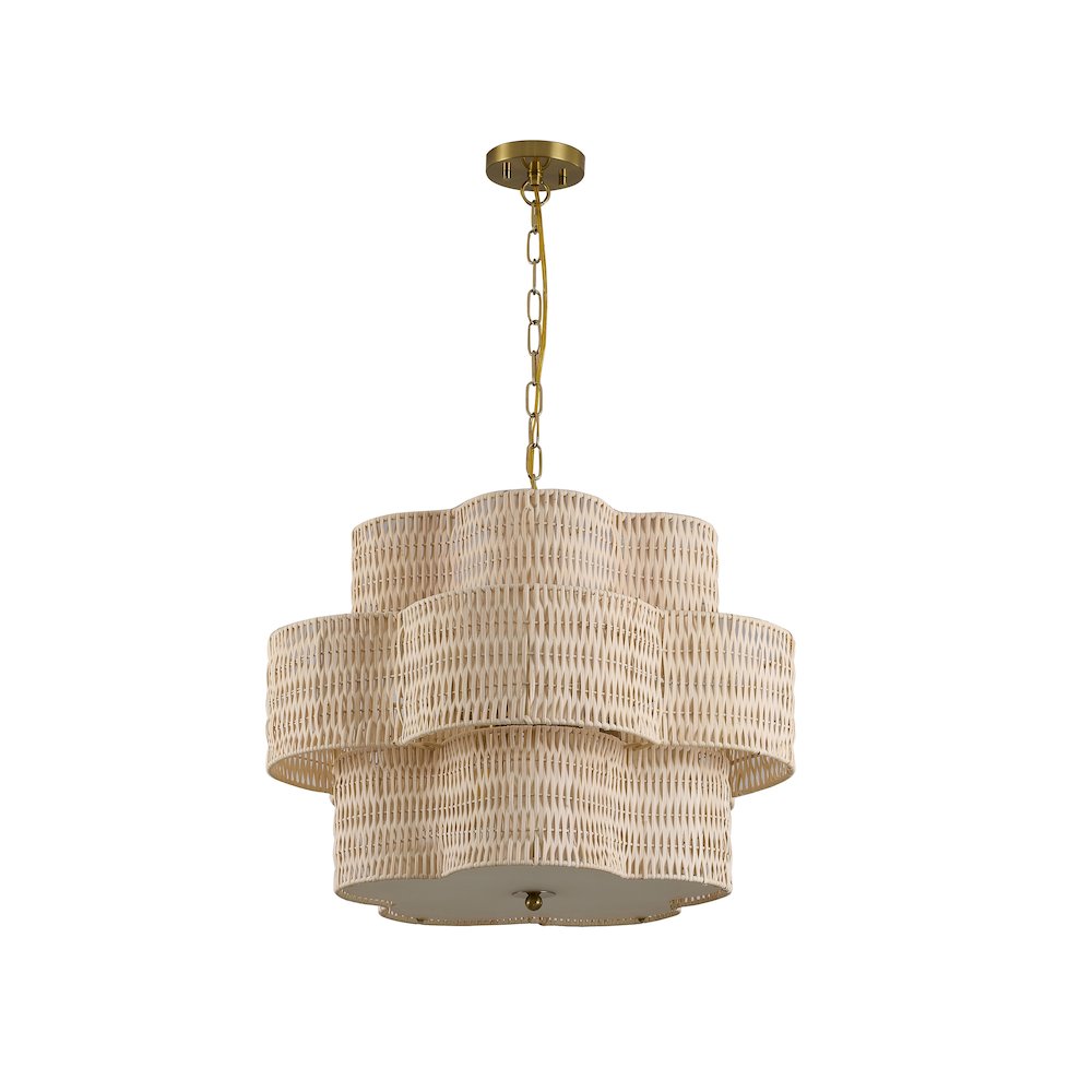 6-Light Brass Chandelier With A Nature Rattan Waved Basket Shade. Picture 2