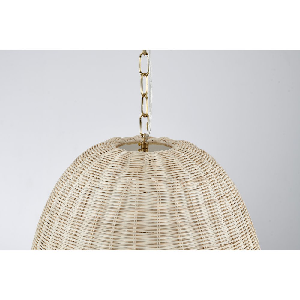 6-Light Brass Chandelier With A Natural White Wood Vine Basket Shade. Picture 6