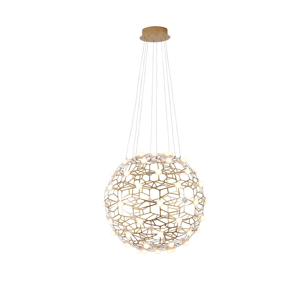 70-Light Gold Dimmable LED Chandelier With White Acrylic Diffusers. Picture 1