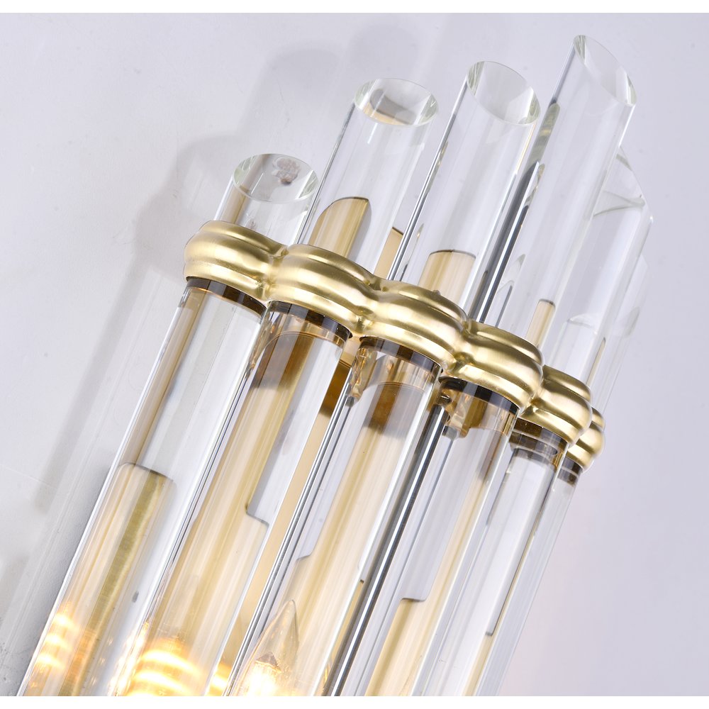 1-Light Antique Gold Metal Wall Sconce With A Clear Glass Rods. Picture 2