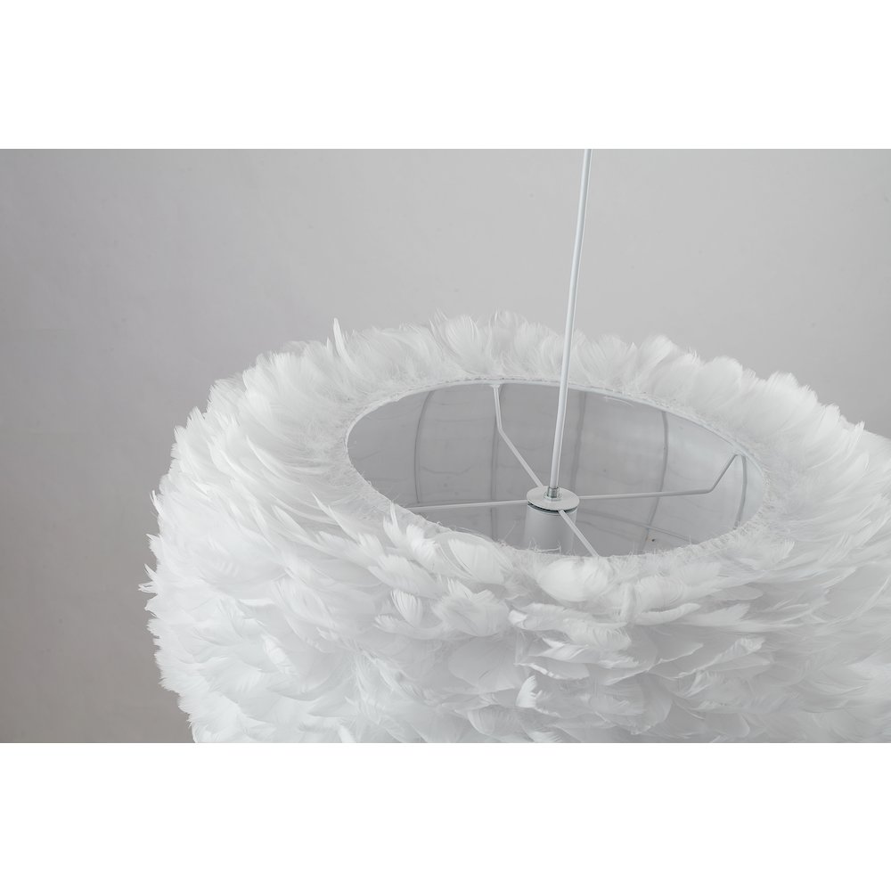 1-Light Light White Goose Fether Chandelier With A White Iron Frame. Picture 4