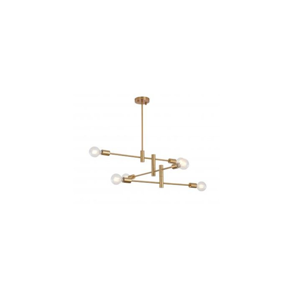 6-Light Brushed Bronze Pipe Arm Chandelier. Picture 1