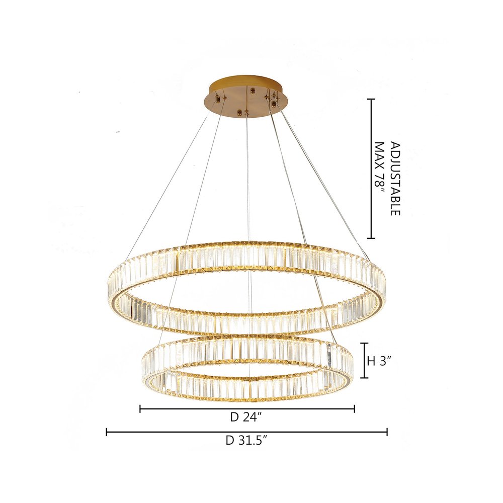 2-Light Gold Steel LED Chandelier With Crystals. Picture 6