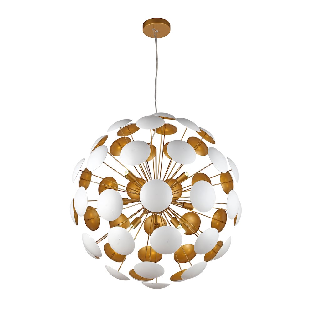 10-Light Soft White Cup Sputnik Chandelier With Brass Arm. Picture 1