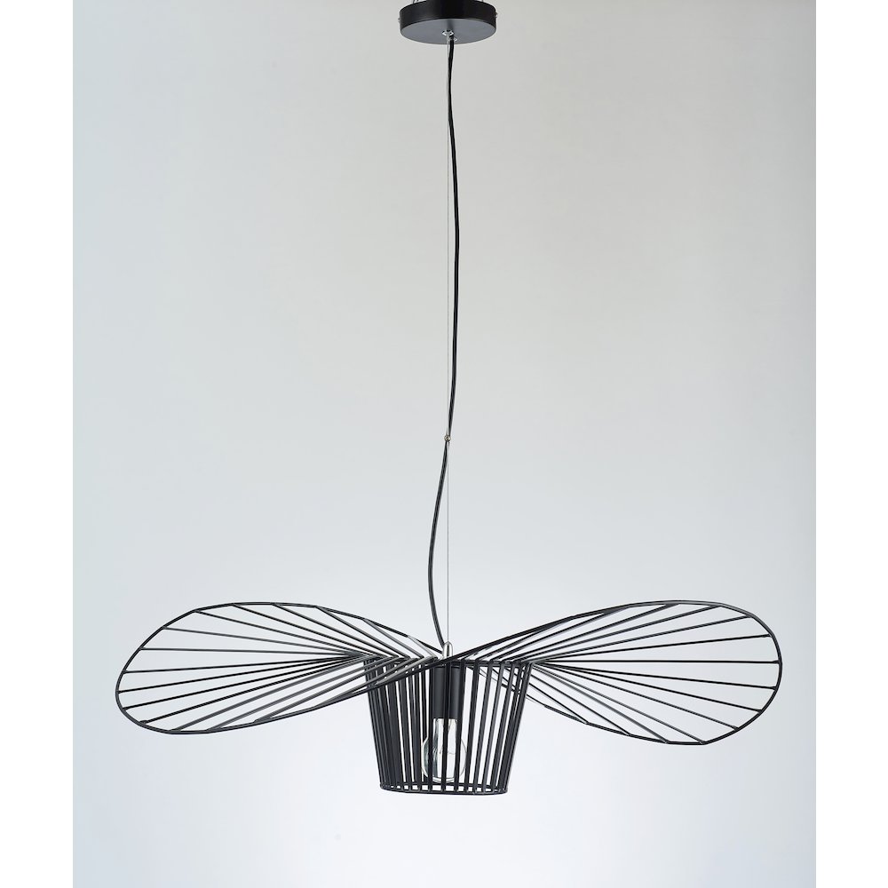 1-Light Black Iron Pendant In A "Hat" Shape. Picture 2