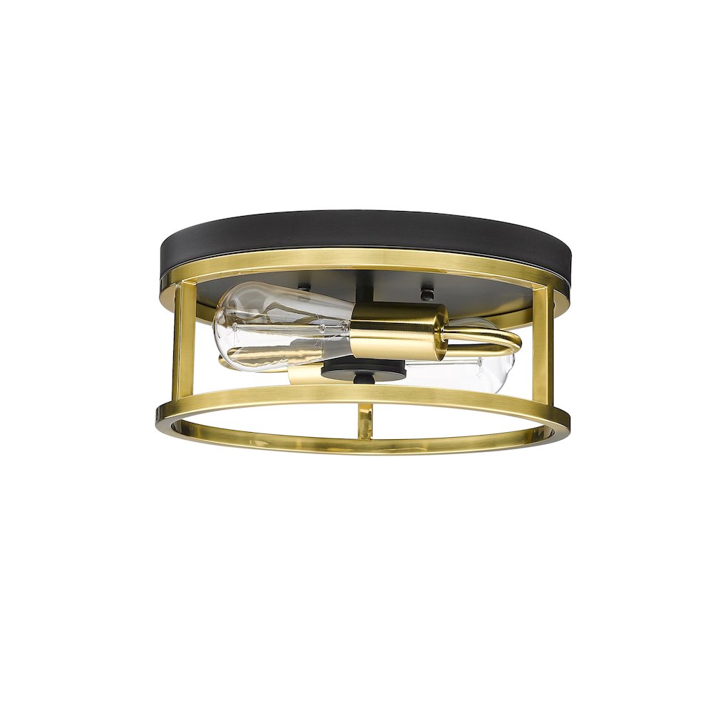 2-Light Black And Gold Metal Flush Mount. Picture 2