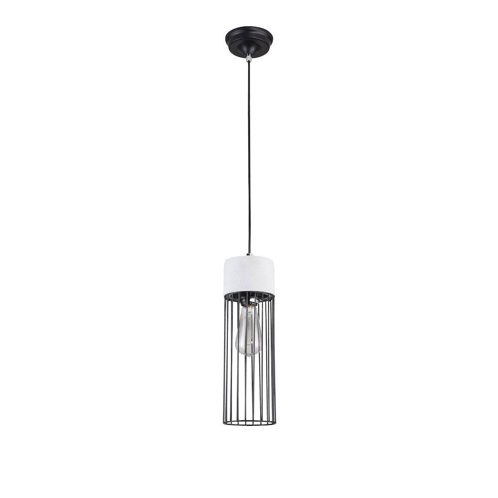 1-Light Grey Single Pendant With A Black Metal Cage Shade. Picture 2