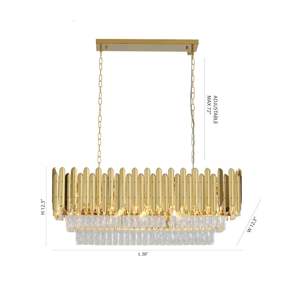 12-Light Gold Stainless Steel Chandelier With Clear Crystal Accents. Picture 9