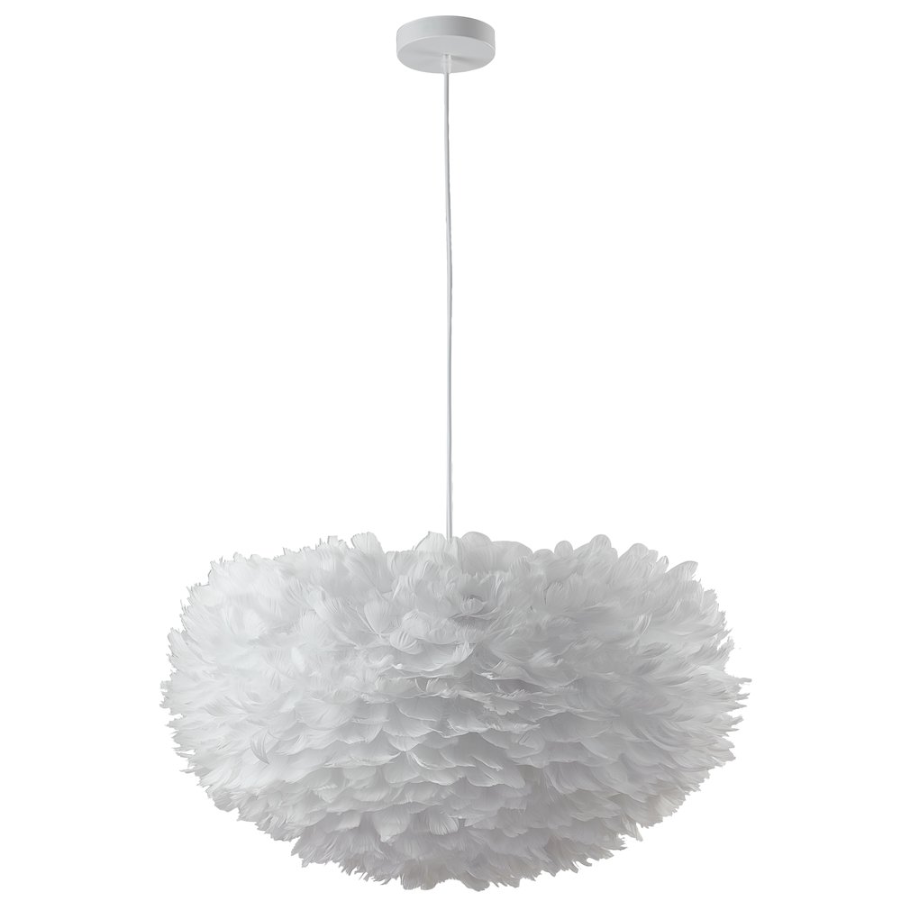 1-Light Light White Goose Fether Chandelier With A White Iron Frame. Picture 2