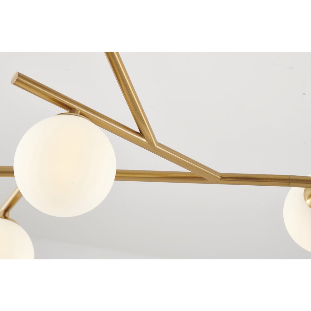 7-Light Brass Chandelier With White Glass Shades. Picture 5