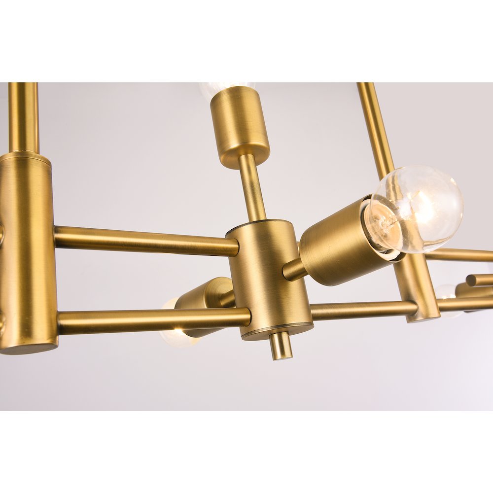 11-Light Matte Brass Metal Chandelier With Visible Bulbs. Picture 3