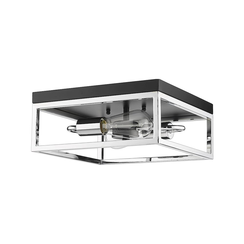 2-Light Black And Chrome Metal Flush Mount. Picture 2
