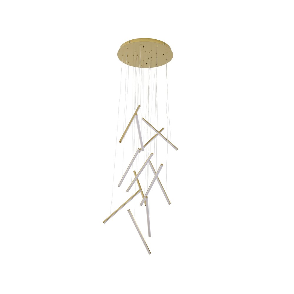 12-Light Brass Metal LED Chandelier With White Acrylic Diffusers. Picture 2