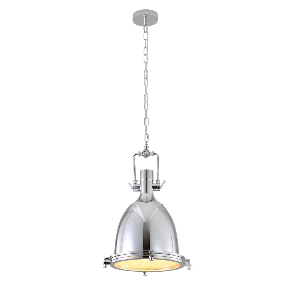 1-Light Chrome Iron Single Pendant With A Frosted Glass Shade. Picture 1