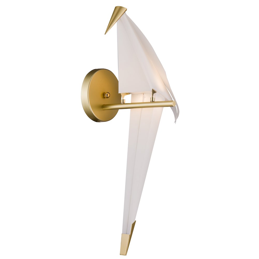 1-Light Gold LED Chandelier With A White Plastic Bird. Picture 1