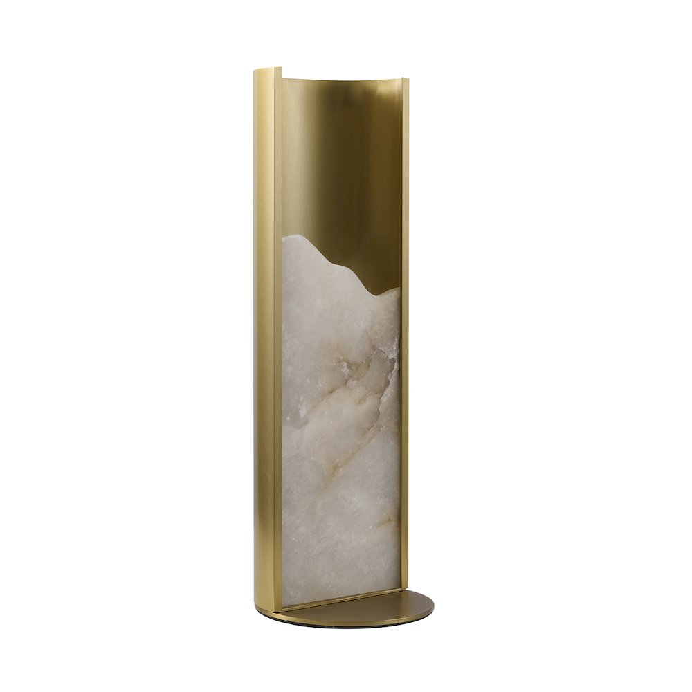 1-Light Stain Brass Aluminum Table Lamp With A White Alabaster. Picture 3