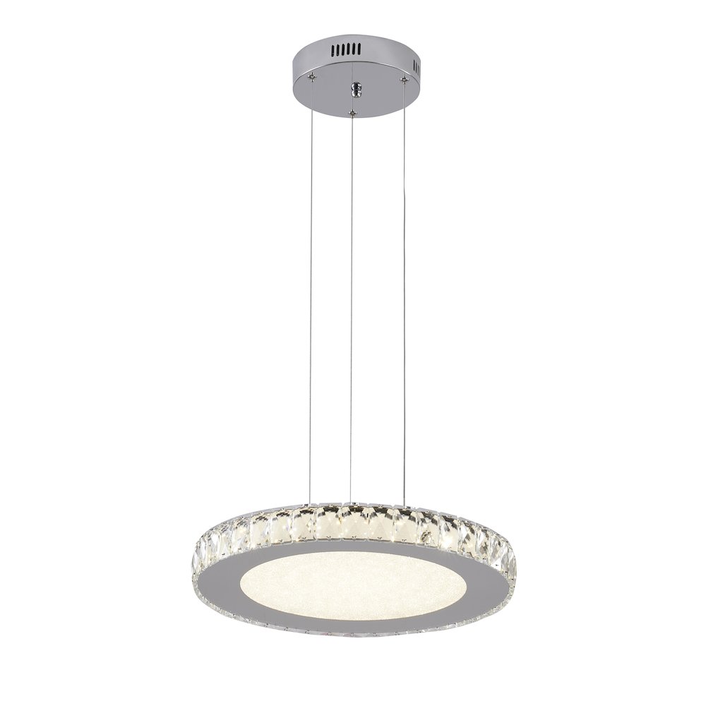 1-Light Chrome Dimmable LED Chandelier With Clear Crystals And A Diffuser. Picture 1