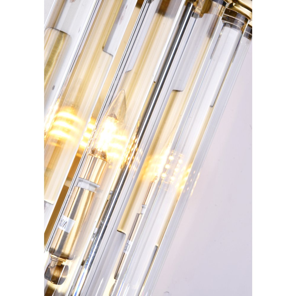 1-Light Antique Gold Metal Wall Sconce With A Clear Glass Rods. Picture 5