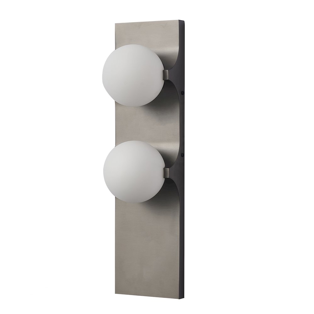 2-Light Black Stainless Steel Wall Sconce With White Glass Shades. Picture 2