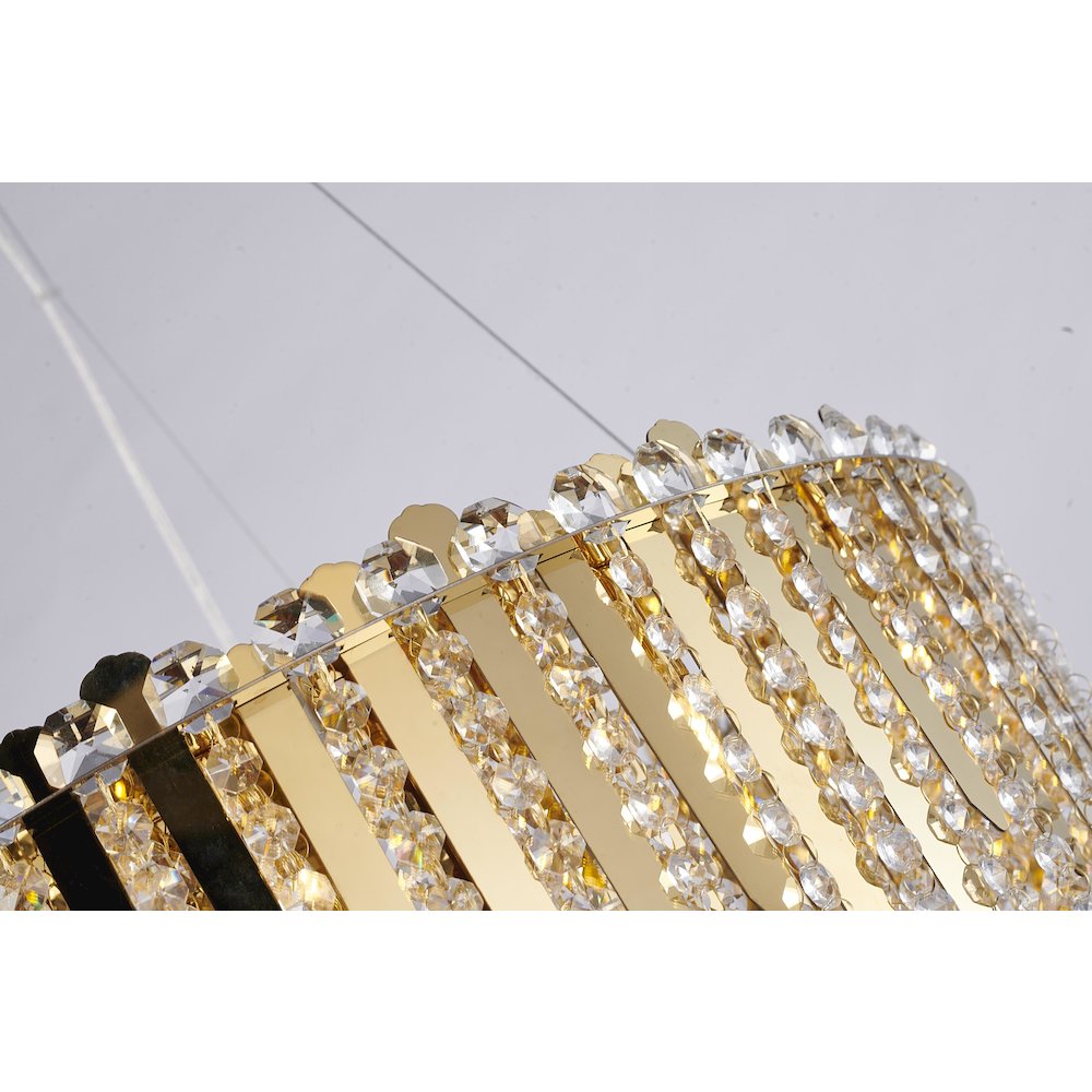 20-Light Gold Stainless Steel Chandelier With Clear Crystal Beads. Picture 3
