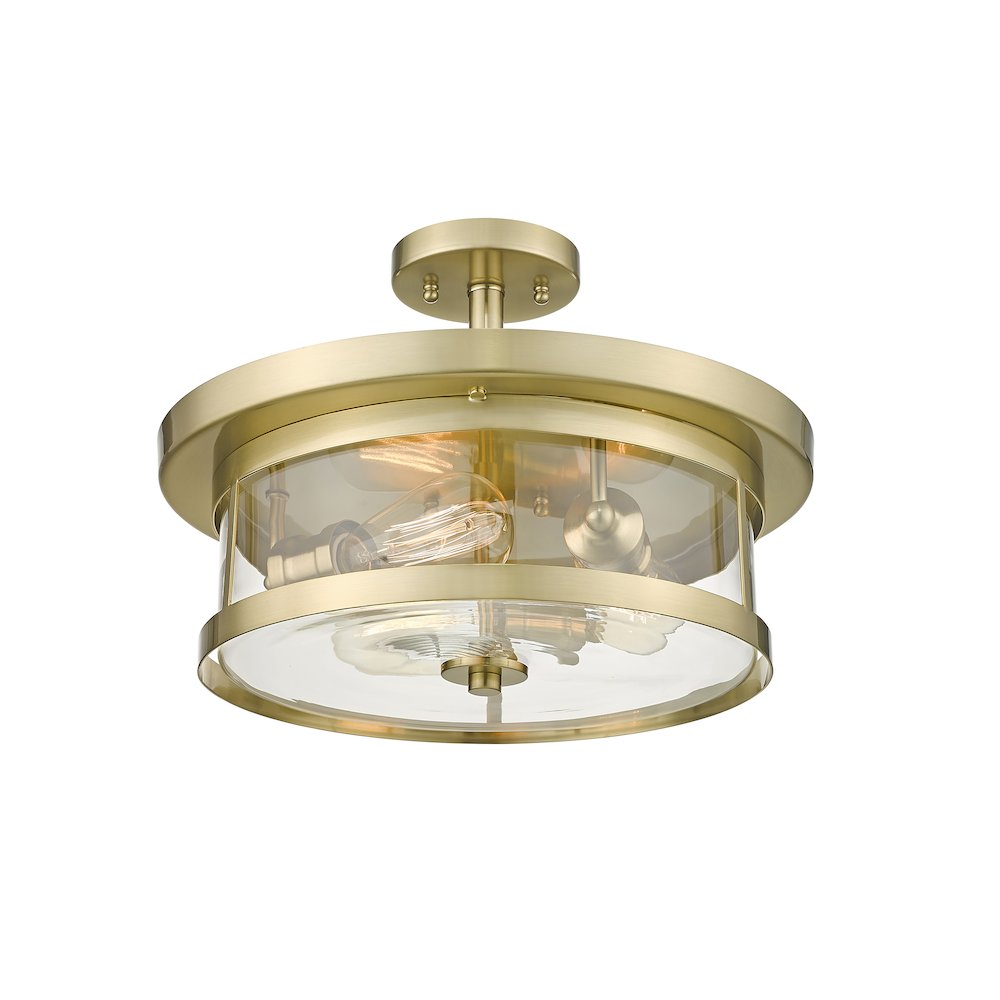 3-Light Gold Flush Mount With A Clear Glass Shade. Picture 1