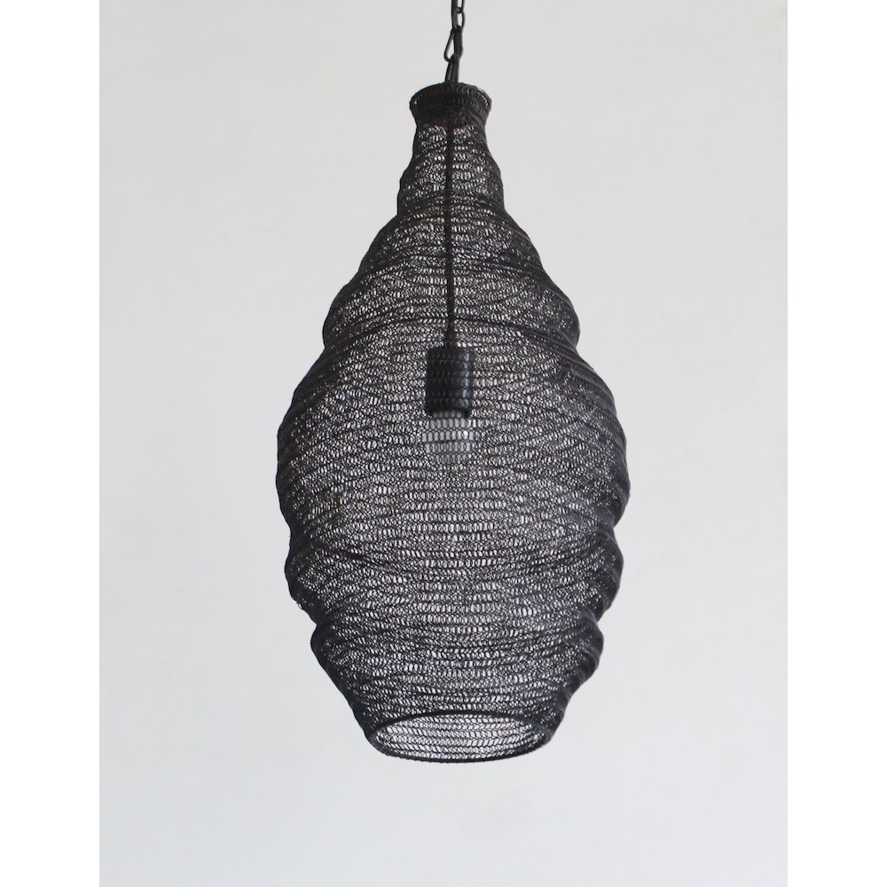 1-Light Satin Black Pendant With A Chain Basket Shade. Picture 5