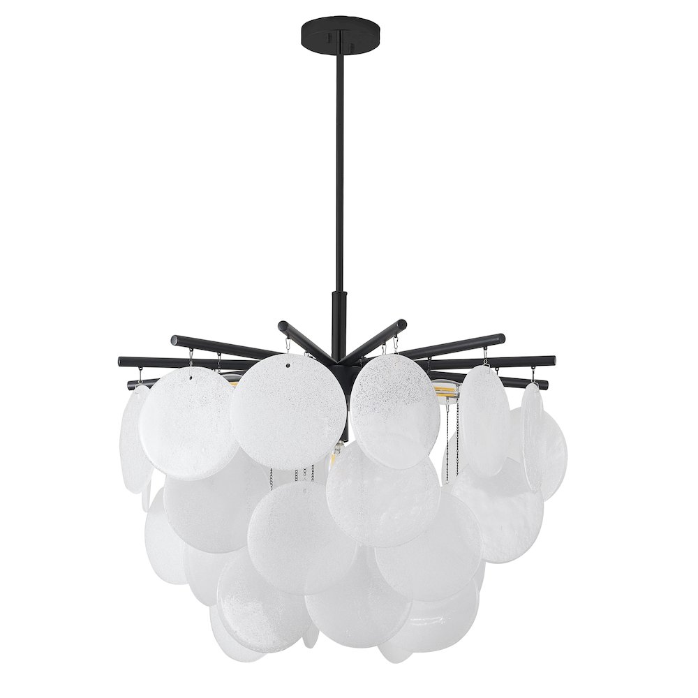 7-Light Satin Black Chandelier With Frosted White Glass Petals. Picture 2