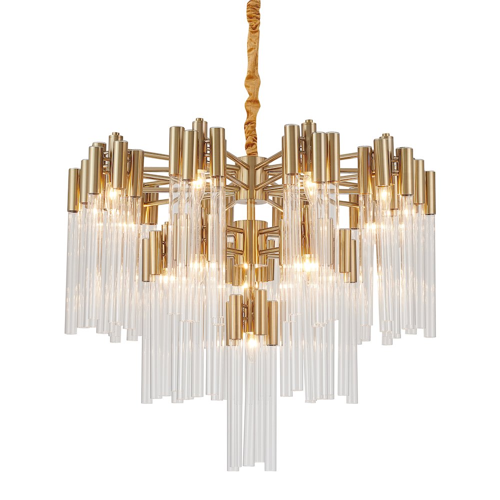 16-Light Gold Metal Chandelier With Clear Glass Rods. Picture 1