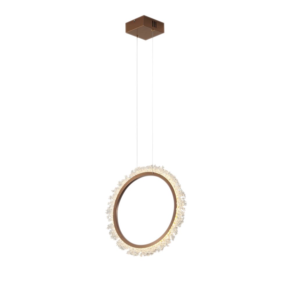 1-Light Gold LED Chandelier With Clear Crystal Accents. Picture 1
