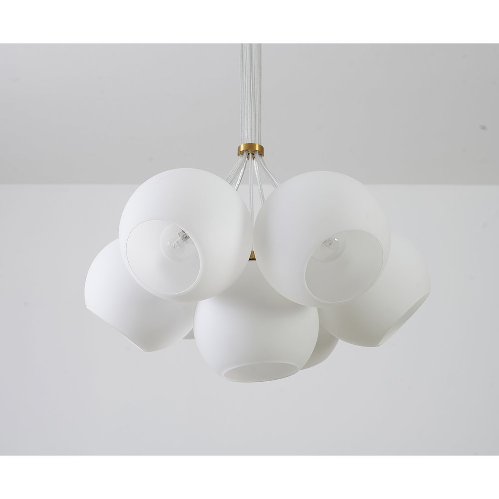 7-Light Gold Chandelier With White Glass Globe Shades. Picture 5